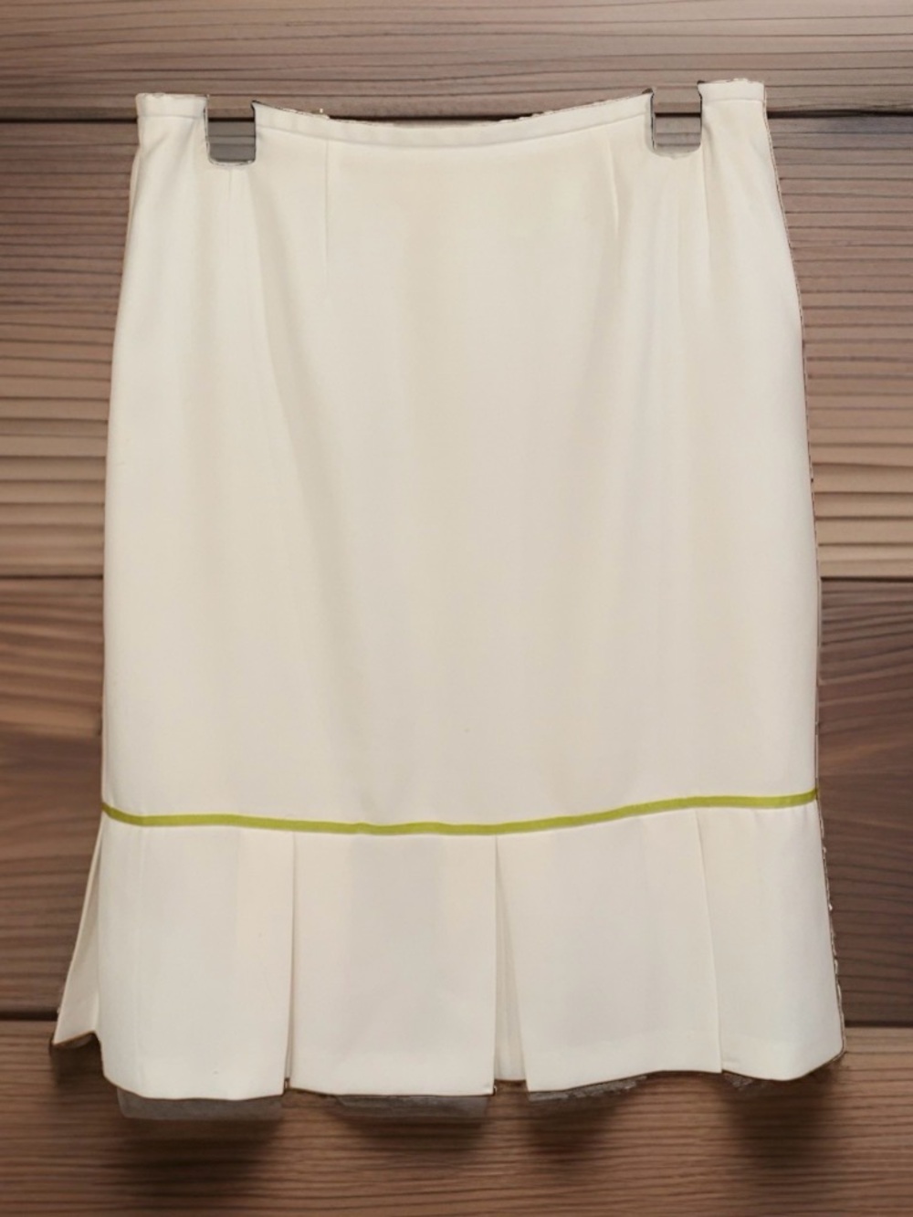 Vtg Oscar Rossa Int. Women's Ivory Pencil Skirt w/Lime Trim & Flounce Hem-10-EC